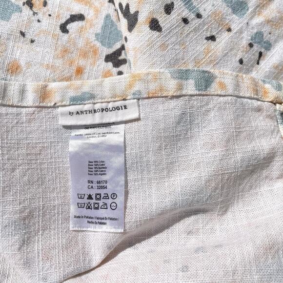 Anthropologie Lorin Fringed Boho Cotton Shower Curtain Peach Blue Print Neutral - Picture 5 of 6